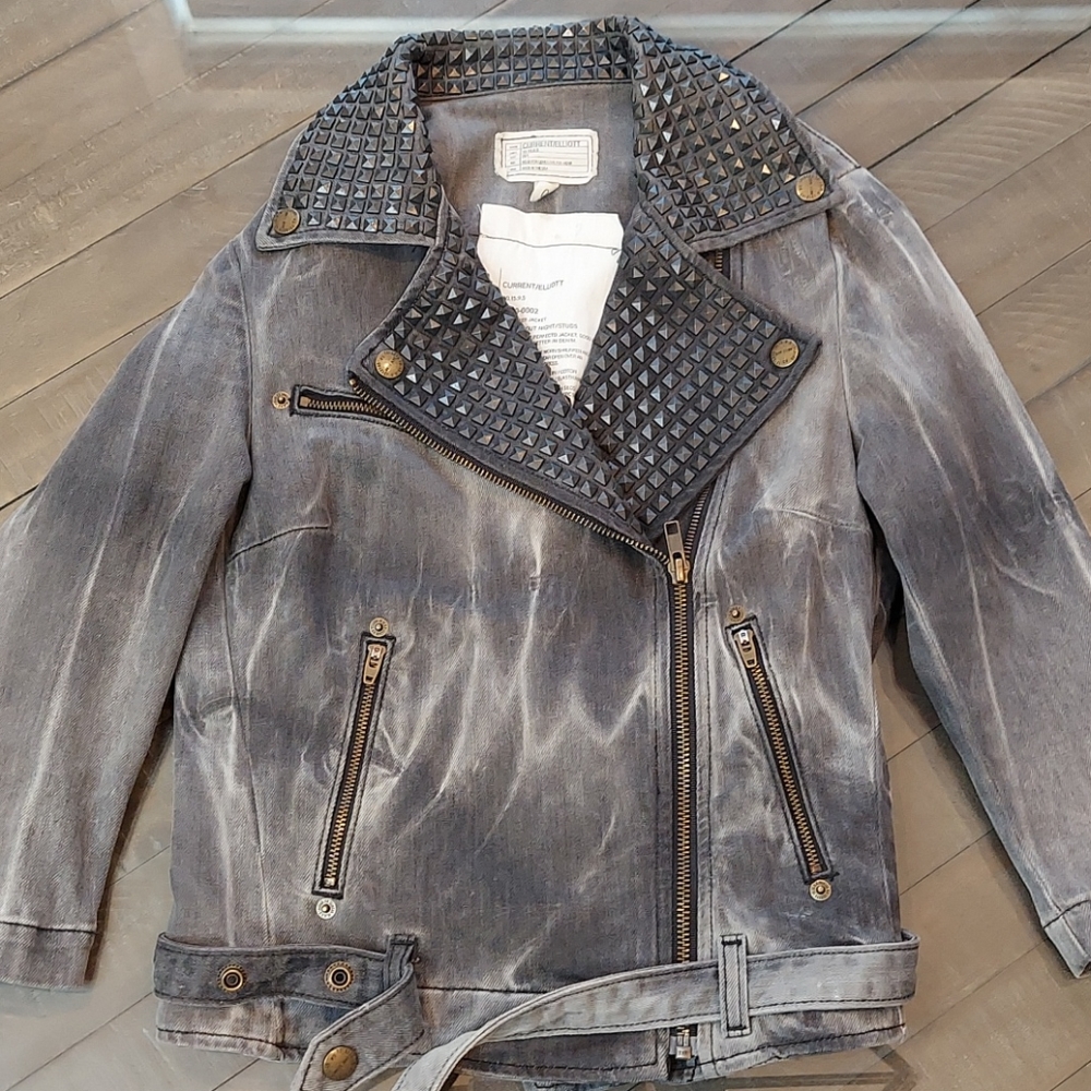 Current/ Elliott Gray Studded Moto Jacket